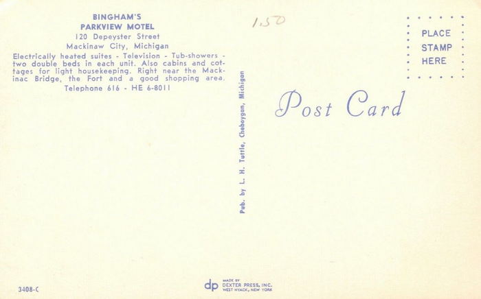 Binghams Parkview Motel - Vintage Postcard